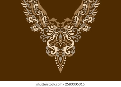 Neckline,neckline pattern,neckline design pattern on brown background,ikat floral pattern,flower neck design embroidery,Aztec style,vector illustration.design for texture,fabric,clothing,fashion women