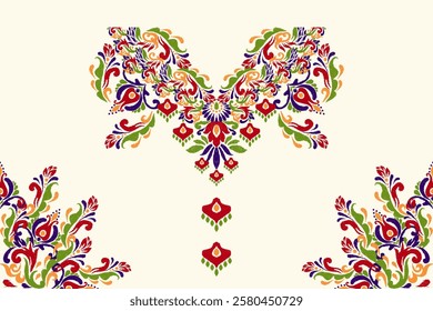 Neckline,neckline pattern,neckline design pattern on white background,ikat floral pattern,flower neck design embroidery,Aztec style,vector illustration.design for texture,fabric,clothing,fashion women