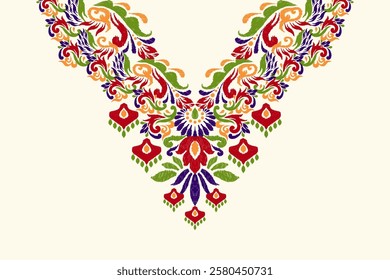 Neckline,neckline pattern,neckline design pattern on white background,ikat floral pattern,flower neck design embroidery,Aztec style,vector illustration.design for texture,fabric,clothing,fashion women