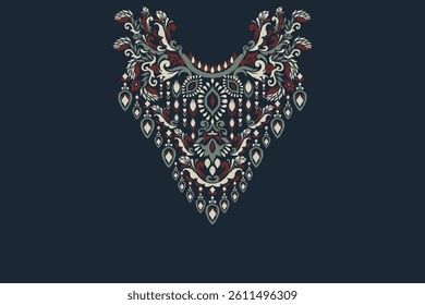 Neckline,neckline pattern,neckline design pattern on blue background,ikat floral pattern,flower neck design embroidery,Aztec style,vector illustration.design for texture,fabric,clothing,fashion women.