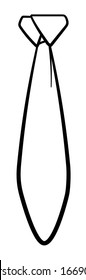 Necktie with atlantic knot in black lines isolated illustration. White background, vector.