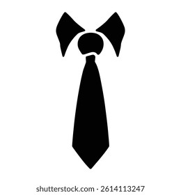 necktie black graphic icon of a classic with a visible knot and collar detail.
