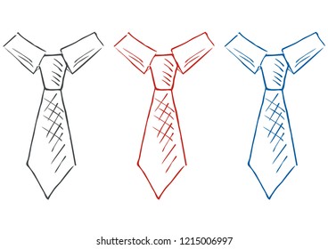 necktie colored set, sketch, vector icon
