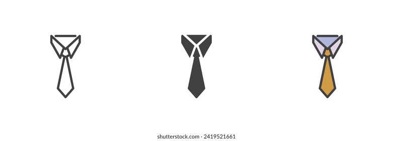 Juego de iconos de estilo diferente. Línea, glifo y contorno relleno versión colorida, contorno y signo vectorial relleno. Símbolo de código de vestimenta de Office, ilustración de logotipo. Gráficos vectoriales