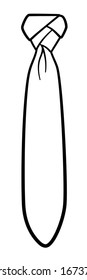 Necktie with eldredge knot in black lines isolated illustration. White background, vector.