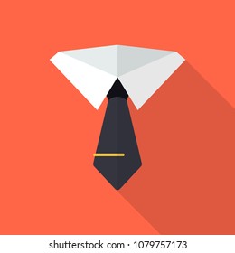 Necktie flat icon with long shadow isolated on orange background. Simple tie sign symbol in flat style. Suit Vector Element Can Be Used For Necktie, Shirt, Suit Design Concept.