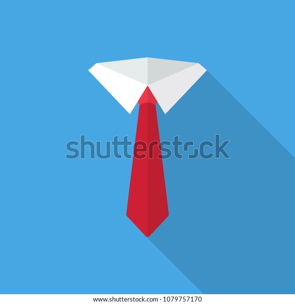 Necktie flat icon\
with long shadow isolated on blue background. Simple tie sign\
symbol in flat style. Suit Vector Element Can Be Used For Necktie,\
Shirt, Suit Design\
Concept.
