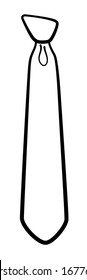 Necktie with half-windsor knot in black lines isolated illustration. White background, vector.