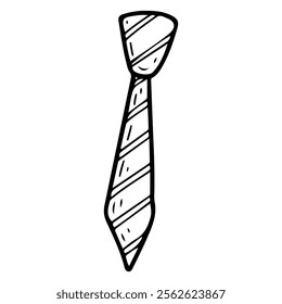 Necktie hand drawn doodle. Knot tied around neck. Accessory of men's classic suit. Clothes, fabric wardrobe item. Business style. Vector line art illustration.