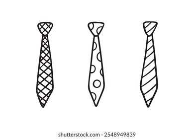 Necktie Hand drawn doodle tie element, art, icon, symbol. Isolated black and white necktie clipart element. Vector illustration