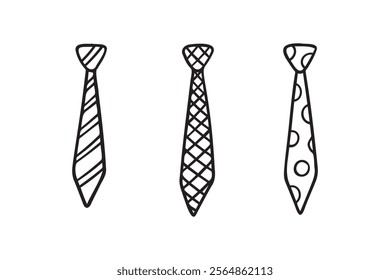 Necktie Hand drawn doodle tie element, art, icon, symbol. Isolated black and white necktie clipart element. Vector illustration