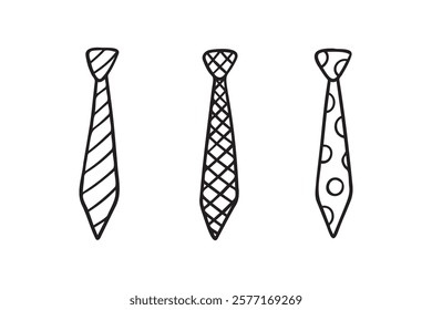 Necktie Hand drawn doodle tie element, art, icon, symbol. Isolated black and white necktie clipart element. Vector illustration