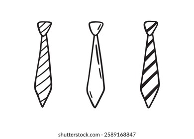 Necktie Hand drawn doodle tie element, art, icon, symbol. Isolated black and white necktie clipart element. Vector illustration