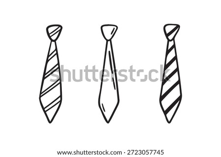 Necktie Hand drawn doodle tie element, art, icon, symbol. Isolated black and white necktie clipart element. Vector illustration