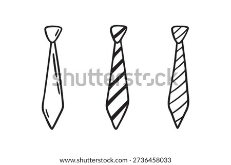 Necktie Hand drawn doodle tie element, art, icon, symbol. Isolated black and white necktie clipart element. Vector illustration