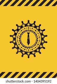 necktie icon black grunge emblem, yellow warning sign. Vector Illustration. Detailed.