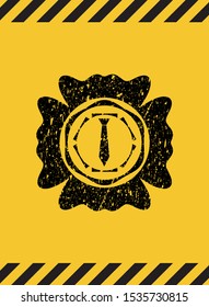 necktie icon grunge black emblem with yellow background, warning sign. Vector Illustration. Detailed.