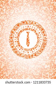 necktie icon inside abstract orange mosaic emblem