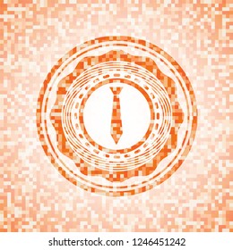 necktie icon inside abstract orange mosaic emblem