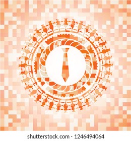 necktie icon inside abstract orange mosaic emblem