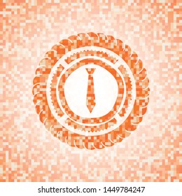 necktie icon inside abstract orange mosaic emblem with background