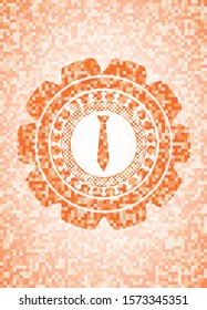 necktie icon inside abstract orange mosaic emblem with background