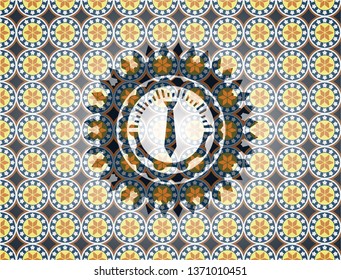 necktie icon inside arabesque badge background. arabic decoration.