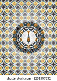 necktie icon inside arabesque emblem background. arabic decoration.