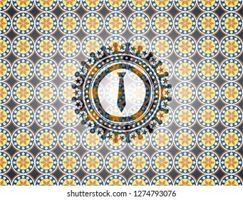 necktie icon inside arabesque emblem. arabic decoration.