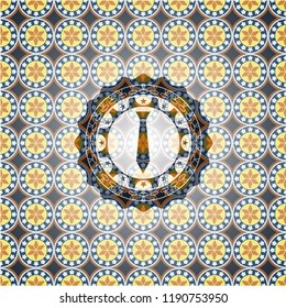necktie icon inside arabic badge. Arabesque decoration.
