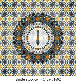 necktie icon inside arabic badge. Arabesque decoration.