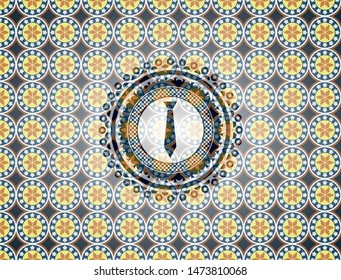 necktie icon inside arabic badge background. Arabesque decoration.