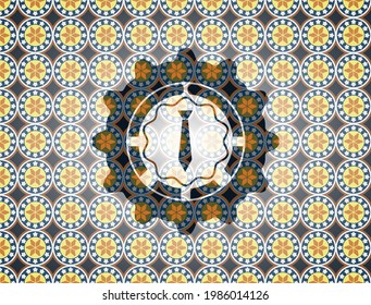 necktie icon inside arabic emblem. Arabesque decoration. 