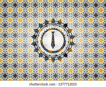 necktie icon inside arabic style emblem. Arabesque decoration.