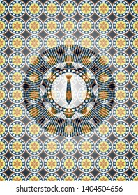 necktie icon inside arabic style emblem. Arabesque decoration.