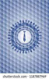 necktie icon inside blue polygonal badge.