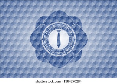necktie icon inside blue polygonal badge.