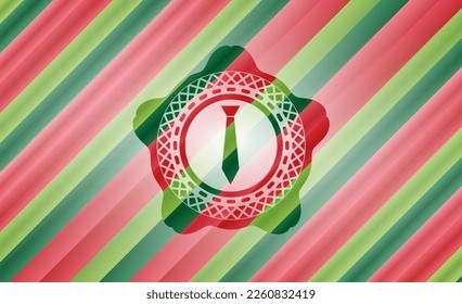 necktie icon inside christmas colors badge. 
