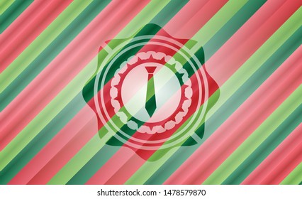 necktie icon inside christmas style badge..