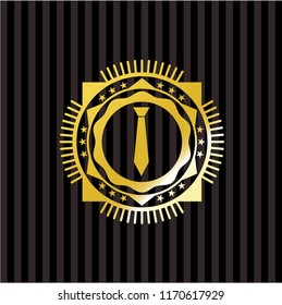 necktie icon inside golden emblem or badge