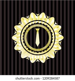 necktie icon inside golden emblem or badge