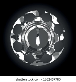 necktie icon inside grey camouflage emblem