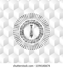 necktie icon inside grey emblem. Retro with geometric cube white background