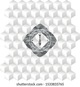 necktie icon inside grey emblem with cube white background