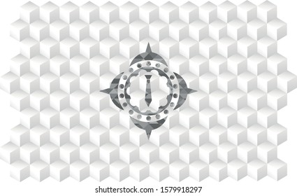 necktie icon inside grey emblem. Vintage with geometric cube white background