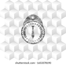 necktie icon inside grey emblem. Retro with geometric cube white background