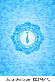 necktie icon inside light blue emblem with mosaic ecological style background