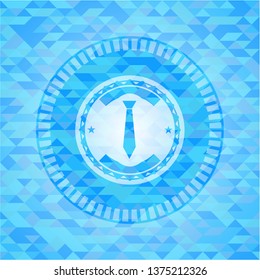 necktie icon inside light blue emblem with mosaic background