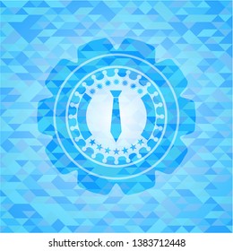 necktie icon inside light blue mosaic emblem