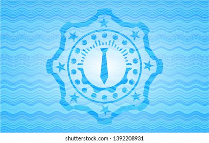 necktie icon inside light blue water badge background.